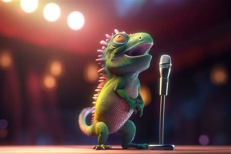 The Little Chameleon Rockstar Singing on Stage with a Microphone 24058442 Stock Photo at Vecteezy