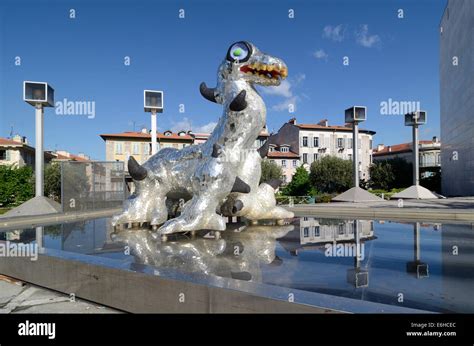 Loch Ness Monster Sculpture & Fountain (1993) by Niki de Saint Phalle in front of the Modern Art ...