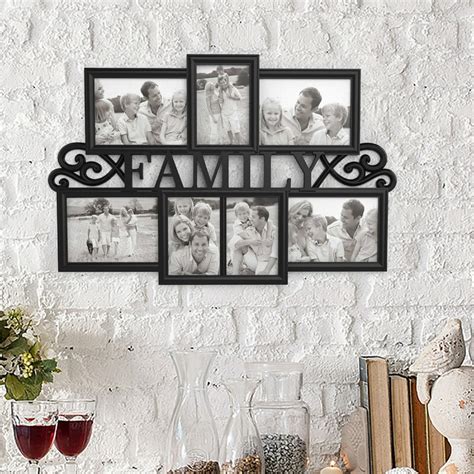 Family Collage Picture Frame with 7 Openings for Three 4x6 and Four 5x7 Photos- Wall Hanging ...