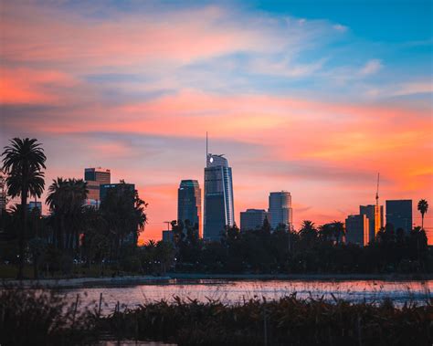 DTLA at sunset from Echo Park Lake : r/LosAngeles