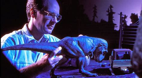 Phil Tippett behind the scenes on #JurassicPark (1993) with a model T-Rex and Jeep. | Jurassic ...