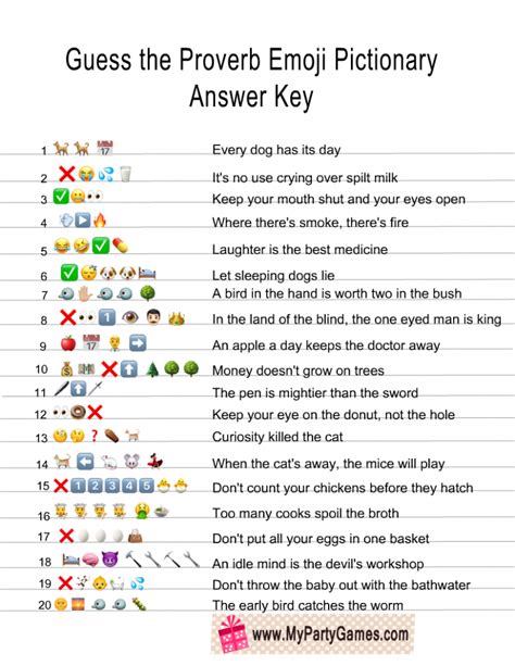 Free Printable Guess the Proverb Emoji Pictionary Quiz