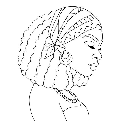 African black woman Head Wrap Scarf bandana braids hairstyle afro girl vector coloring page ...