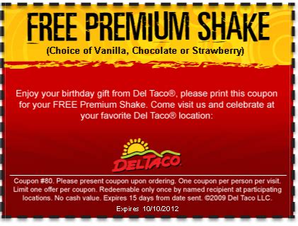 Del Taco: Free Premium Shake Printable Coupon