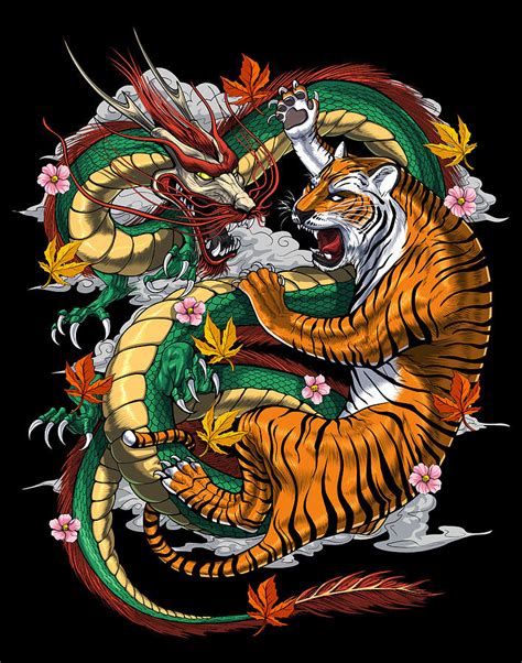 Japanese Dragon Fighting Tiger Digital Art by Nikolay Todorov - Fine Art America