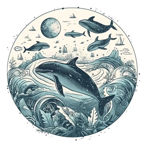 Ocean Dolphin Blue Vintage Illustration, Ocean, Dolphin, Ocean Day PNG ...