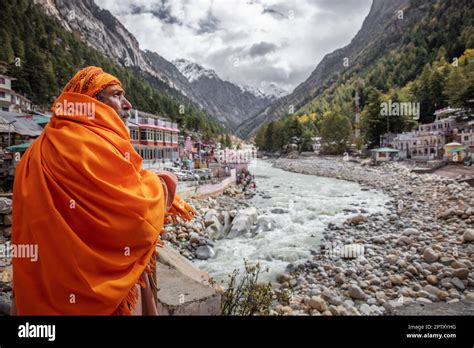 India, Uttarakhand, Gangotri. Himalaya. Pilgrimage site. Bhagirathi river, source of Ganga ...