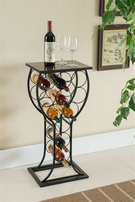 Preston Free Standing Wine Rack Table, Black Metal & Faux Marble Top ...