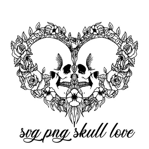 Skull Love Svgskull Head With Love Heart Svg Pngflowered | Etsy