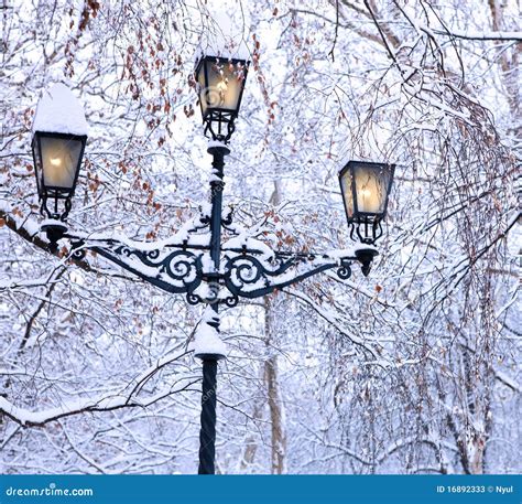 Lamp Post Covered By Snow In Park Stock Photos - Image: 16892333