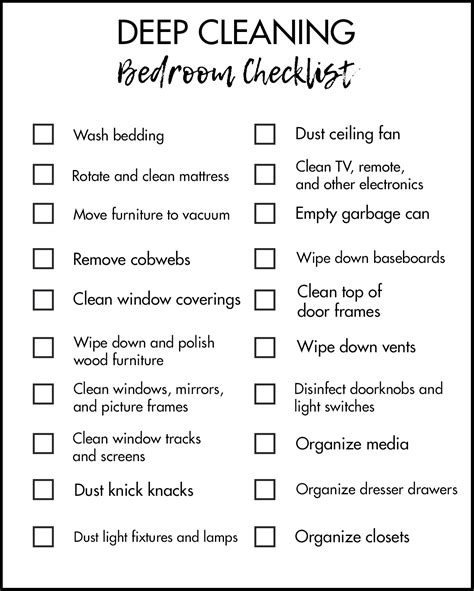 Deep Cleaning Bedroom Tasks Checklist • Rose Clearfield