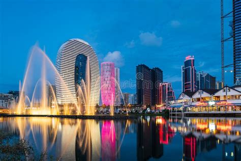 Batumi Skyline Cityscape with Fountain Lake, Skyscrapers in Batumi, Georgia Editorial ...