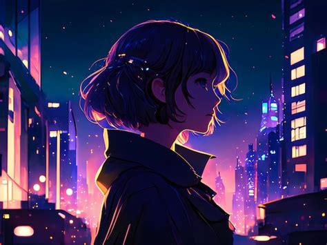 Premium AI Image | anime girl standing under night sky