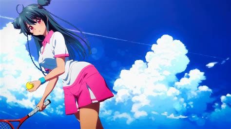 anime girls, tennis rackets, tennis balls, skirt, long hair, blue hair ...