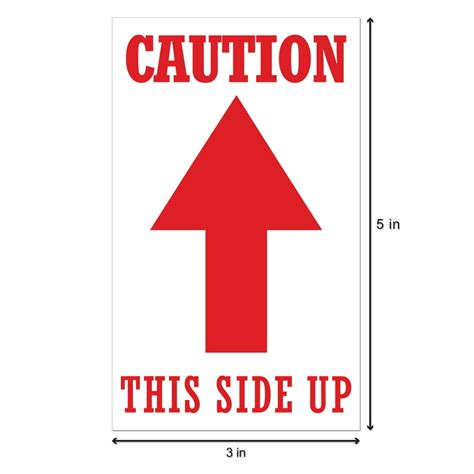 Caution This Side UP Stickers with UP Arrows (3 x 5 inch, 300 Stickers per Roll, Red) for ...