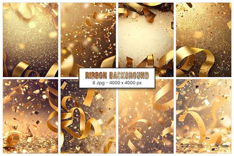 Golden Confetti Ribbon Background Graphic by Pixeness Digital ...