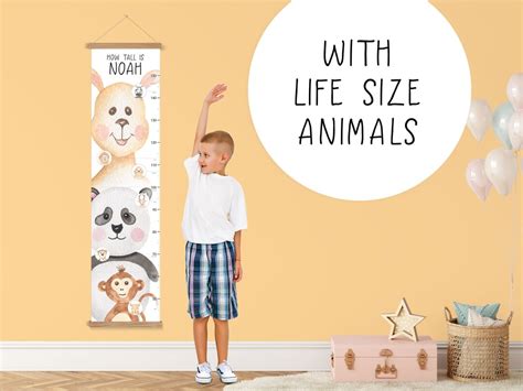 Personalised Animal Comparison Height Chart Hanging Children's Growth Tracker With Lifesize ...