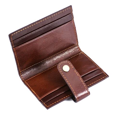 Genuine Leather Man Card Holder Brown Vintage Business Card Holders Men's Real Leather Mini ID ...