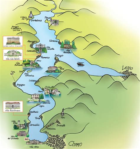 Lake Como interactive map. Grand Hotel Tremezzo.