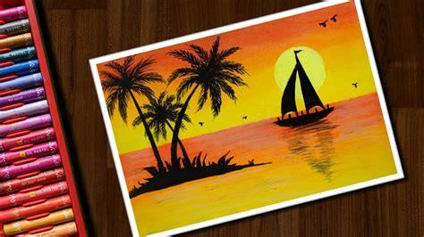 Easy Sunset Drawing with Oil Pastels for beginners step by step - YouTube