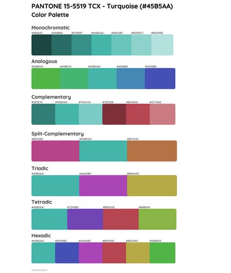 PANTONE 15-5519 TCX - Turquoise color palettes - colorxs.com