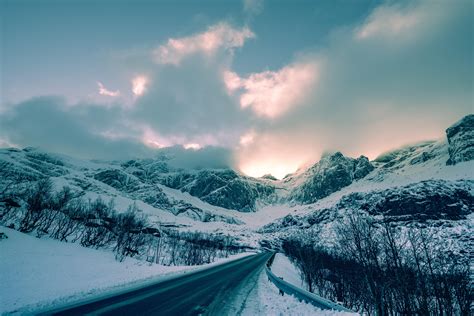 wallpaper mountains, winter, road, snow, clouds, norway HD : Widescreen : High Definition ...