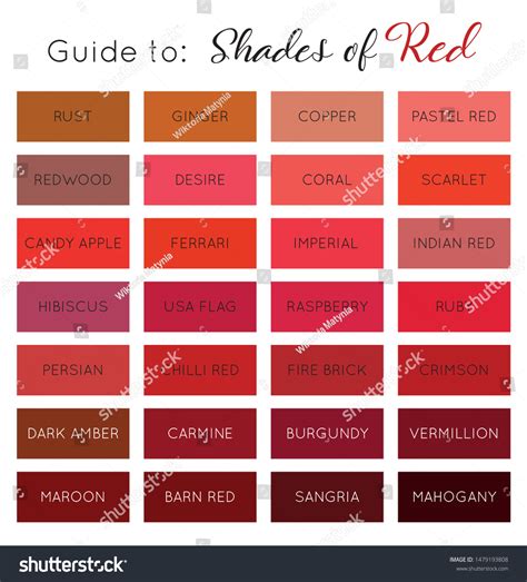 Guide Shades Red Color Palette Names: Stock-Vektorgrafik (Lizenzfrei ...