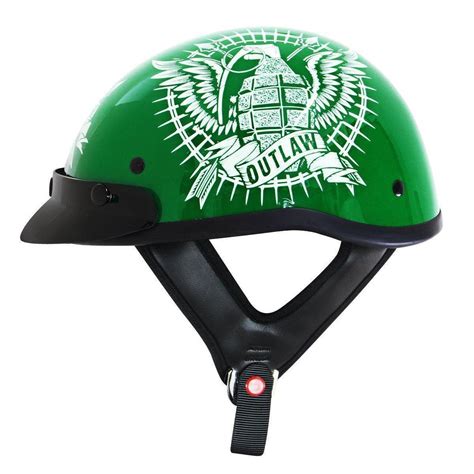 Outlaw Helmets T70 Glossy Green Motorcycle Half Helmet for Men & Women ...