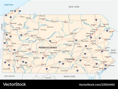 Pennsylvania road map Royalty Free Vector Image