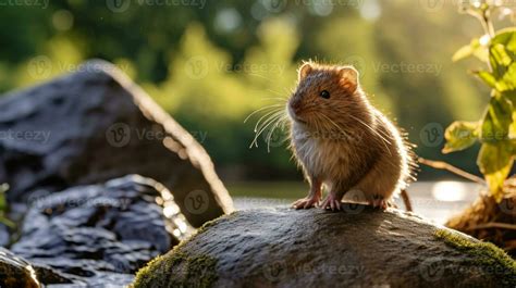 Close-up photo of a Vole looking in their habitat. Generative AI ...