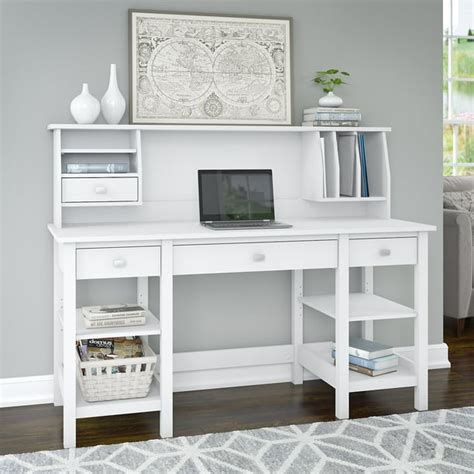 Bush Furniture Broadview 60W Desk with Storage Shelves and Small Hutch ...