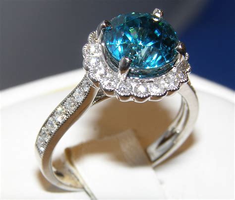 Ideal Faceted Blue Zircon (H)* Diamond Ring 18KWG 4.21 ctw : Color Symphony | Hand Picked ...