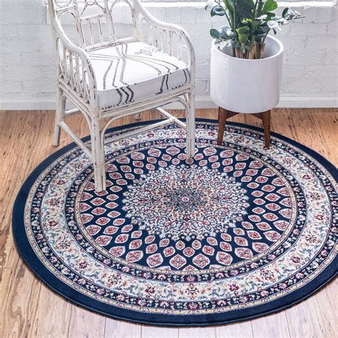 Navy Blue 10' x 10' Rabia Round Rug | Rugs.com