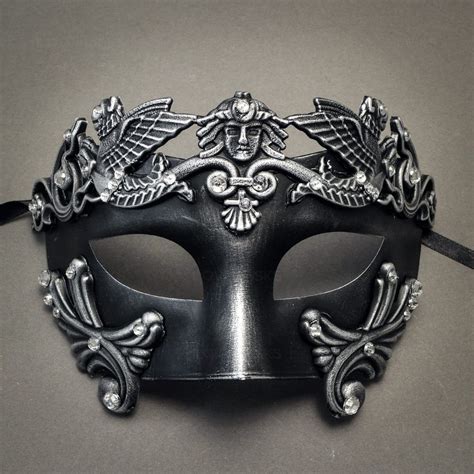 Roman Greek Emperor Masquerade Venetian Mask-Black Silver