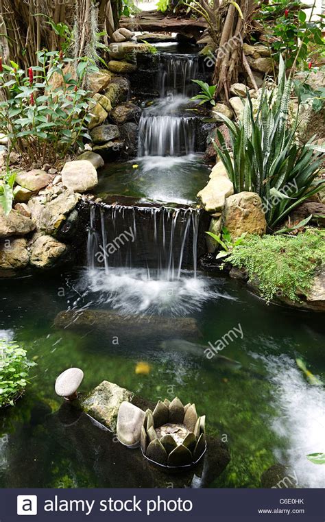 Japanese garden waterfall with pond Stock Photo - Alamy