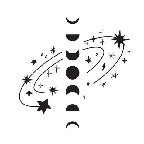 Moon phases silhouettes with stars. Crescent, new, full, surface and eclipse. 14056929 Vector ...