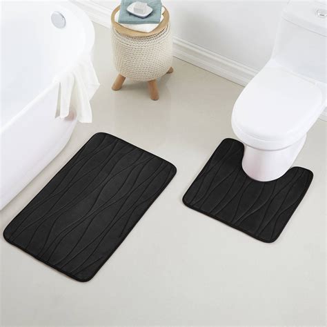 2 Piece Swirls Design Embossed Solid Color Memory Foam Soft Bathroom Rug Set Non-Slip PVC ...