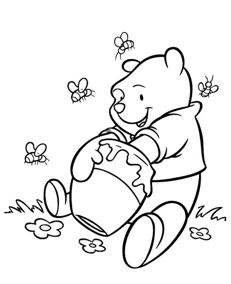 Pooh with honey pot coloring page