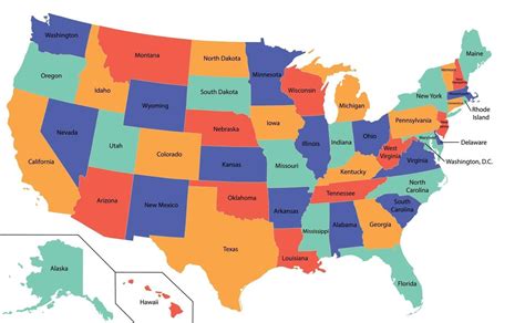 mapa de estados unidos de alto detalle con diferentes colores para cada ...