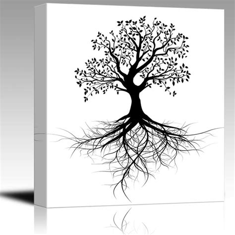 Abstract Black Tree with Roots in Clean and Simple Style - Canvas Art Wall Decor - 12" x 12 ...