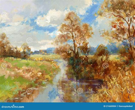 Fall landscape painting stock illustration. Illustration of paints - 21660084