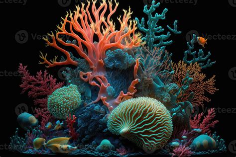 Deep sea coral reef and fish. Abstract glow in the dark background. 21830024 Stock Photo at Vecteezy