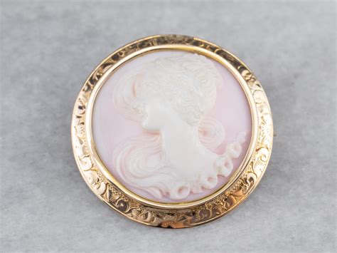 Vintage Pink Shell Cameo Brooch