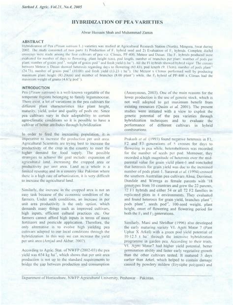 (PDF) Hybridization of Pea Cultivars (Pisum sativum L)