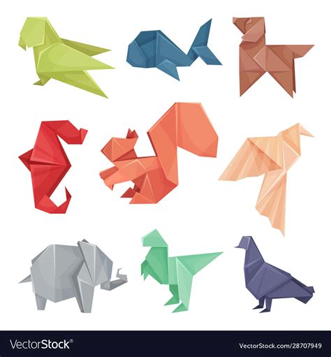 Origami animals set colorful art paper Royalty Free Vector