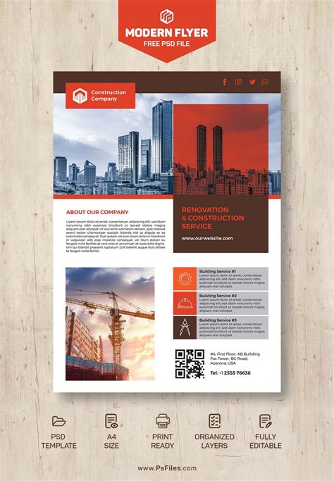 Standard Construction Business Flyer PSD Template for Free - PsFiles