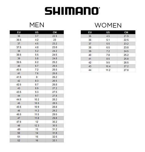 Shimano Size Chart