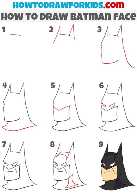 How to draw Batman Face step by step | Batman drawing, Easy cartoon ...