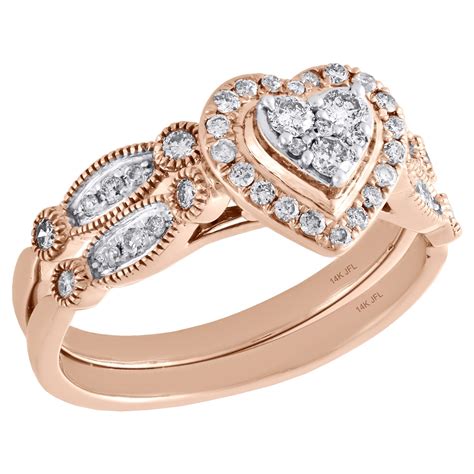 14K Rose Gold Diamond Bridal Set Heart Engagement Ring + Wedding Band 0.50 Ct. - Walmart.com