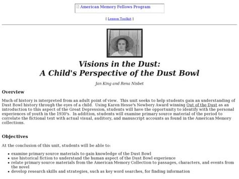 Visions in the Dust: A Child's Perspective of the Dust Bowl Lesson Plan ...